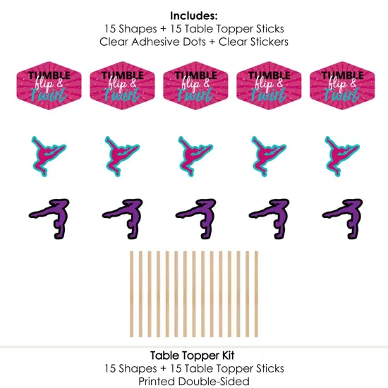 Big Dot of Happiness Tumble, Flip & Twirl - Gymnastics - Birthday Party or Gymnast Party Centerpiece Sticks - Table Toppers - Set of 15 {7}