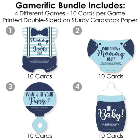 Big Dot of Happiness Baby Boy - 4 Blue Baby Shower Games - 10 Cards Each - Gamerific Bundle {4}