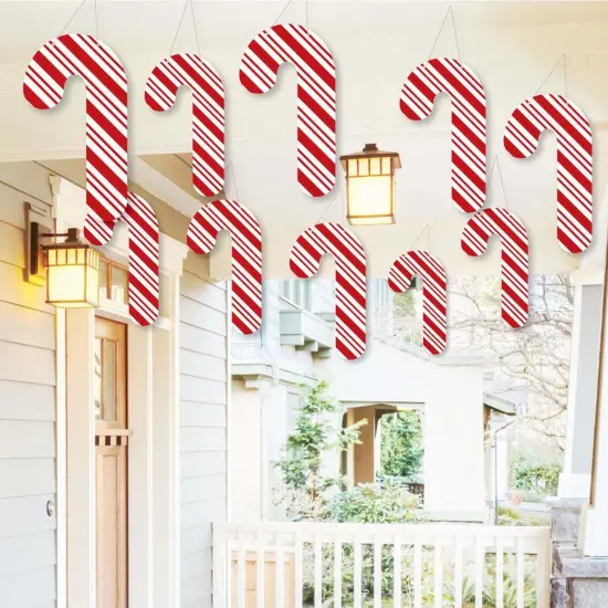 Big Dot of Happiness Hanging Candy Cane - Outdoor Hanging Decor - Holiday and Christmas Party Decorations - 10 Pc {1}