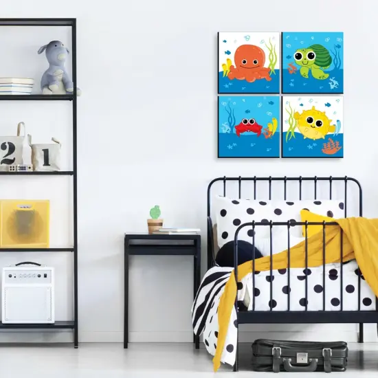 Big Dot of Happiness Under the Sea Critters - Kids Home Decor - 11 x 11 inches Nursery Wall Art - Set of 4 Prints for baby's room {4}