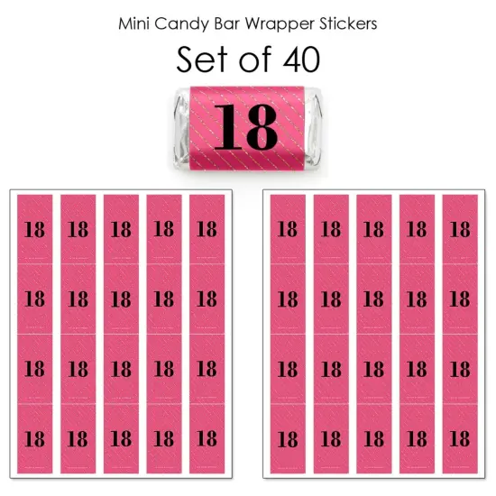 Big Dot of Happiness Chic 18th Birthday - Pink, Black and Gold - Mini Candy Bar Wrapper Stickers - Birthday Party Small Favors - 40 Count {4}