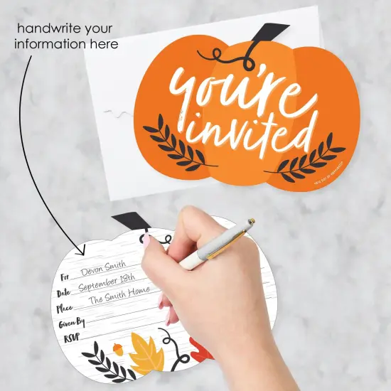 Big Dot of Happiness Fall Pumpkin - Shaped Fill-In Invitations - Halloween or Thanksgiving Party Invitation Cards with Envelopes - Set of 12 {3}