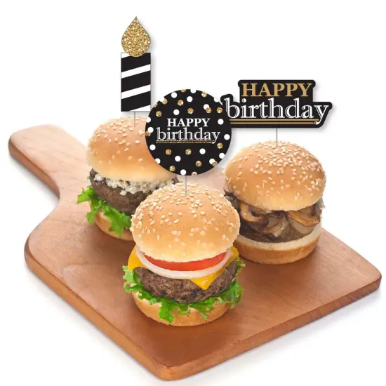 Big Dot of Happiness Adult Happy Birthday - Gold - Dessert Cupcake Toppers - Birthday Party Clear Treat Picks - Set of 24 {4}