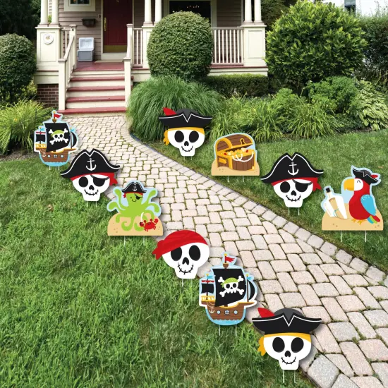 Big Dot of Happiness Pirate Ship Adventures Octopus and Crab, Parrot, Treasure Chest Lawn Decor Outdoor Skull Birthday Party Yard Decorations 10 Pc {1}