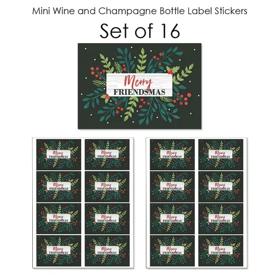 Big Dot of Happiness Rustic Merry Friendsmas - Mini Wine and Champagne Bottle Label Stickers - Friends Christmas Party Favor Gift - Set of 16 {7}