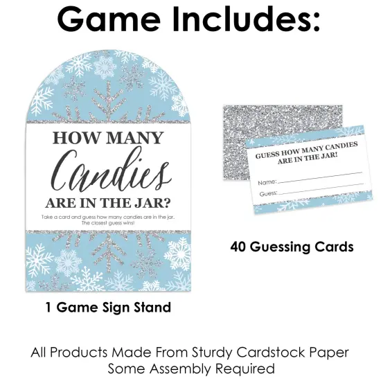 Big Dot of Happiness Winter Wonderland - How Many Candies Snowflake Holiday Party and Winter Wedding Game - 1 Stand and 40 Cards - Candy Guessing Game {4}