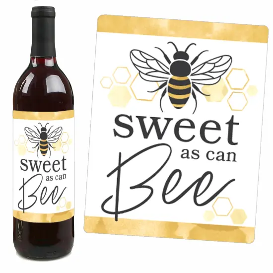 Big Dot of Happiness Little Bumblebee - Bee Baby Shower or Birthday Party Decorations for Women and Men - Wine Bottle Label Stickers - Set of 4 {4}