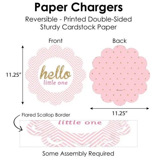 Big Dot of Happiness Hello Little One - Pink and Gold - Girl Baby Shower Paper Charger and Table Decorations - Chargerific Kit - Place Setting for 8 {6}