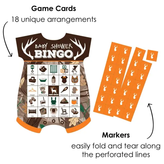 Big Dot of Happiness Gone Hunting - Picture Bingo Cards and Markers - Deer Hunting Camo Baby Shower Shaped Bingo Game - Set of 18 {3}
