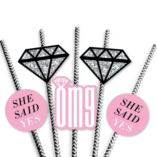 Big Dot of Happiness Omg, You're Getting Married Paper Straw Decor - Engagement Party Striped Decorative Straws - Set of 24 {7}