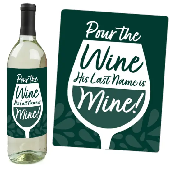 Big Dot of Happiness Emerald Elegantly Simple - Wedding or Bridal Shower Guest Party Favors Decorations- Wine Bottle Label Stickers - Set of 4 {6}