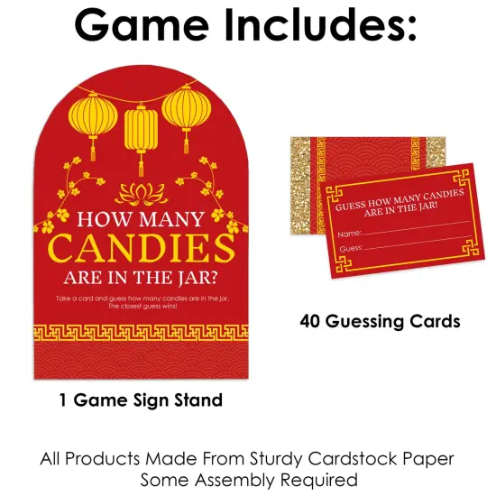 Big Dot of Happiness Lunar New Year Game - How Many Candies - 1 Stand and 40 Cards - Candy Guessing Game {4}