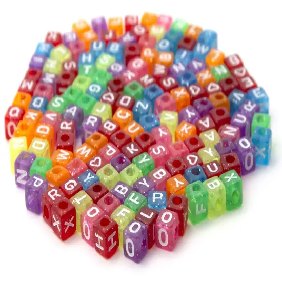 CousinDIY Alphabet Beads 8mm 160/Pkg-Transparent Glitter Multicolored {3}