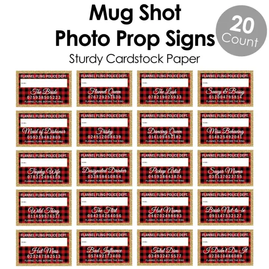 Big Dot of Happiness Flannel Fling Before the Ring - Party Mug Shots - Photo Booth Props Buffalo Plaid Bachelorette Party Mugshot Signs - 20 Count {6}