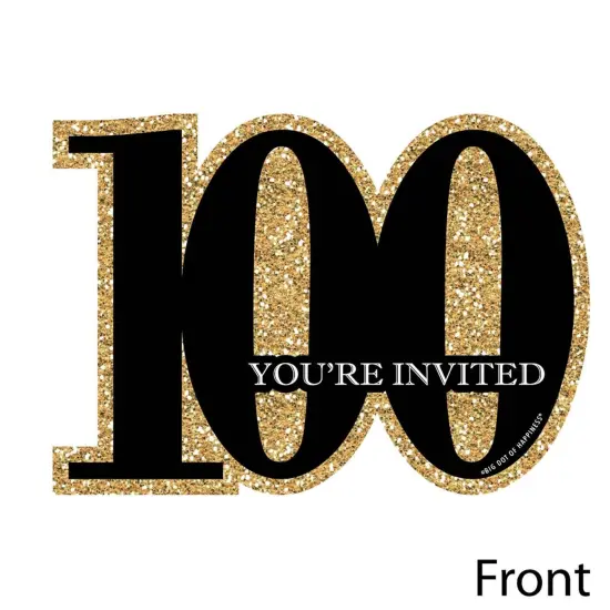 Big Dot of Happiness Adult 100th Birthday - Gold - Shaped Fill-In Invitations - Birthday Party Invitation Cards with Envelopes - Set of 12 {4}