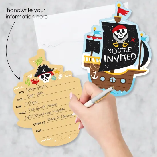 Big Dot of Happiness Pirate Ship Adventures - Shaped Fill-In Invitations - Skull Birthday Party Invitation Cards with Envelopes - Set of 12 {3}