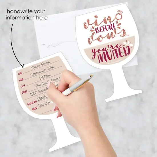 Big Dot of Happiness Vino Before Vows - Shaped Fill-in Invitations - Bridal Shower or Bachelorette Party Invitation Cards with Envelopes - Set of 12 {3}