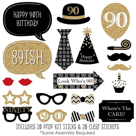 Big Dot of Happiness Adult 90th Birthday - Gold - Birthday Party Photo Booth Props Kit - 20 Count {3}