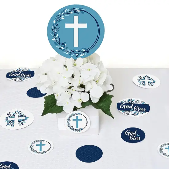 Big Dot of Happiness Blue Elegant Cross - Boy Religious Party Giant Circle Confetti - Party Decorations - Large Confetti 27 Count {7}