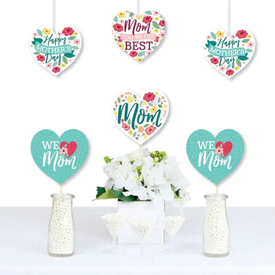 Big Dot of Happiness Colorful Floral Happy Mother's Day - Heart Decorations DIY We Love Mom Party Essentials - Set of 20 {1}