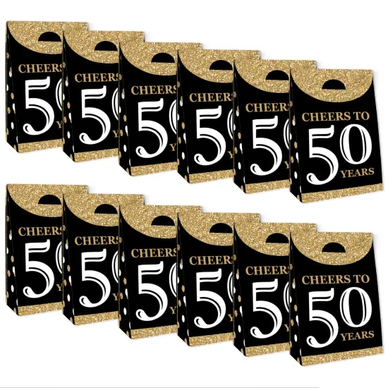 Big Dot of Happiness Adult 50th Birthday - Gold - Birthday Gift Favor Bags - Party Goodie Boxes - Set of 12 {6}