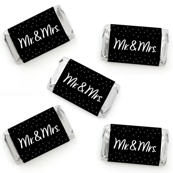 Big Dot of Happiness Mr. and Mrs. - Mini Candy Bar Wrapper Stickers - Black and White Wedding or Bridal Shower Small Favors - 40 Count {1}