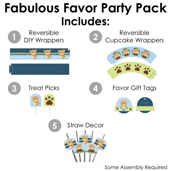 Big Dot of Happiness Baby Boy Teddy Bear - Baby Shower Favors and Cupcake Kit - Fabulous Favor Party Pack - 100 Pieces {3}