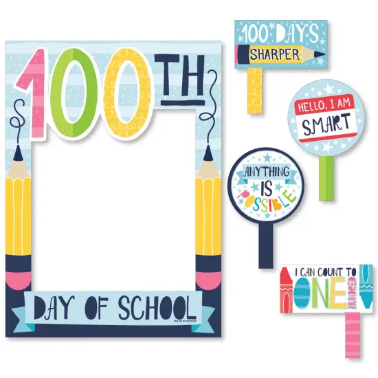 Big Dot of Happiness Happy 100th Day of School - 100 Days Party Selfie Photo Booth Picture Frame and Props - Printed on Sturdy Material {1}