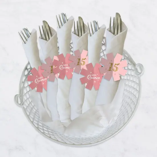Big Dot of Happiness Mis Quince Anos - Quinceanera Sweet 15 Birthday Party Paper Napkin Holder - Napkin Rings - Set of 24 {4}
