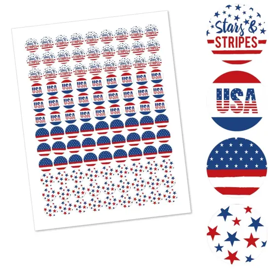 Big Dot of Happiness Stars & Stripes - USA Patriotic Party Round Candy Sticker Favors - Labels Fits Chocolate Candy (1 Sheet of 108) {3}