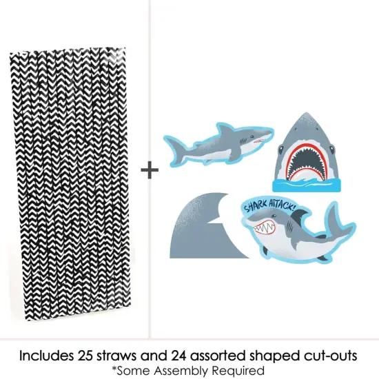 Big Dot of Happiness Shark Zone - Paper Straw Decor - Jawsome Party or Birthday Party Striped Decorative Straws - Set of 24 {4}