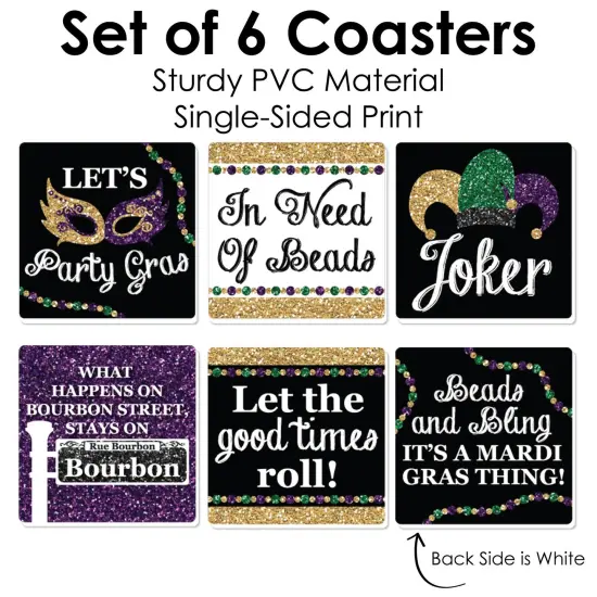 Big Dot of Happiness Mardi Gras - Funny Masquerade Party Decorations - Drink Coasters - Set of 6 {6}