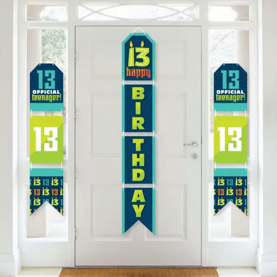 Big Dot of Happiness Boy 13th Birthday - Hanging Vertical Paper Door Banners - Official Teenager Birthday Party Wall Decor Kit- Indoor Door Decor {1}