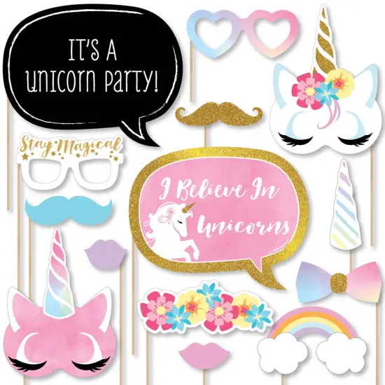 Big Dot of Happiness Rainbow Unicorn - Magical Unicorn Baby Shower or Birthday Party Photo Booth Props Kit - 20 Count {1}