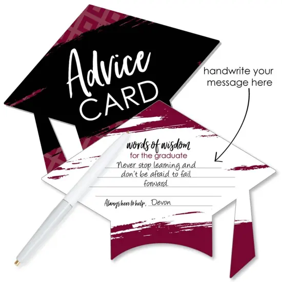 Big Dot of Happiness Maroon Grad - Best is Yet to Come - Burgundy Grad Cap Wish Card Grad Activities - Shaped Advice Cards Games - Set of 20 {3}
