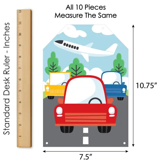 Big Dot of Happiness Cars, Trains, and Airplanes - Hanging Vertical Paper Banners - Transportation Birthday Party Wall Decoration - Indoor Door Decor {7}