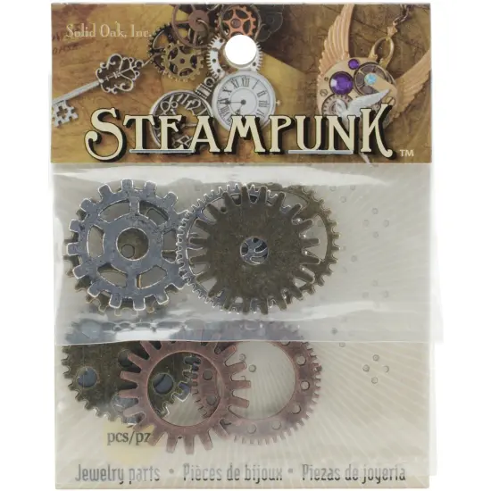 Solid Oak Steampunk Metal Accents 9/Pkg-Gears {1}