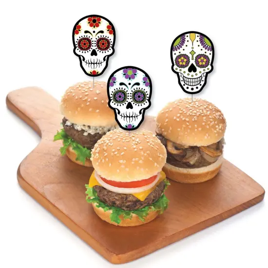 Big Dot of Happiness Day of the Dead - Dessert Cupcake Toppers - Sugar Skull Party Clear Treat Picks - Set of 24 {4}