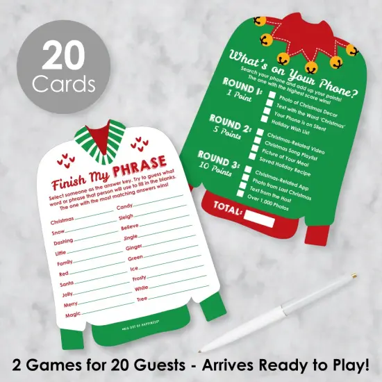 Big Dot of Happiness Ugly Sweater - 2-in-1 Holiday and Christmas Party Cards - Activity Duo Games - Set of 20 {3}