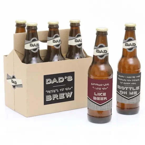 Big Dot of Happiness Dad, I Must Confess - "Here's To You Brew" Decorations for Men - 6 Beer Bottle Label Stickers and 1 Carrier {1}