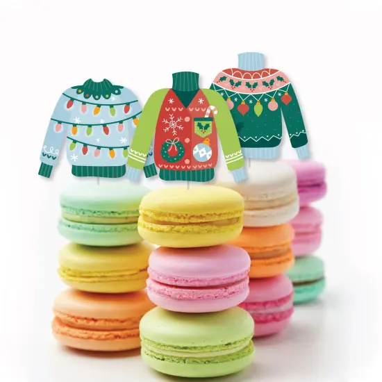 Big Dot of Happiness Colorful Christmas Sweaters - Dessert Cupcake Toppers - Ugly Sweater Holiday Party Clear Treat Picks - Set of 24 {6}
