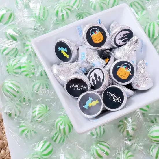 Big Dot of Happiness Trick or Treat - Round Candy Halloween Party Sticker Favors - Labels Fits Hershey&lsquo;s Kisses (1 sheet of 108) {6}