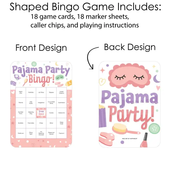 Big Dot of Happiness Pajama Slumber Party - Bingo Cards and Markers - Girls Sleepover Birthday Party Bingo Game - Set of 18 {6}