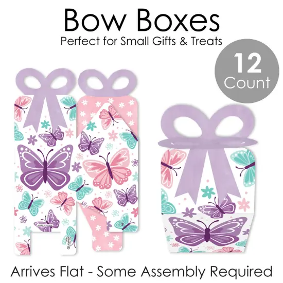 Big Dot of Happiness Beautiful Butterfly - Square Favor Gift Boxes - Floral Baby Shower or Birthday Party Bow Boxes - Set of 12 {7}