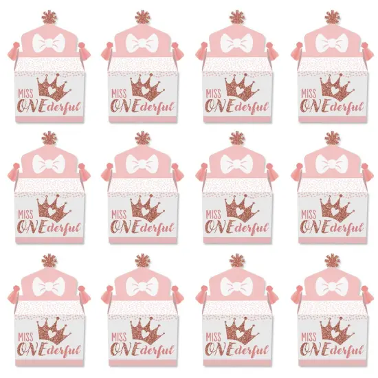 Big Dot of Happiness 1st Birthday Little Miss Onederful - Treat Box Party Favors - Girl First Birthday Party Goodie Gable Boxes - Set of 12 {6}