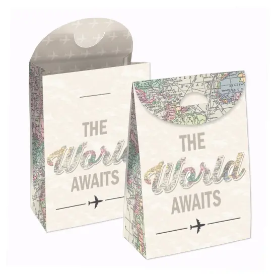 Big Dot of Happiness World Awaits - Travel Themed Gift Favor Bag- Party Goodie Boxes- Set of 12 {1}