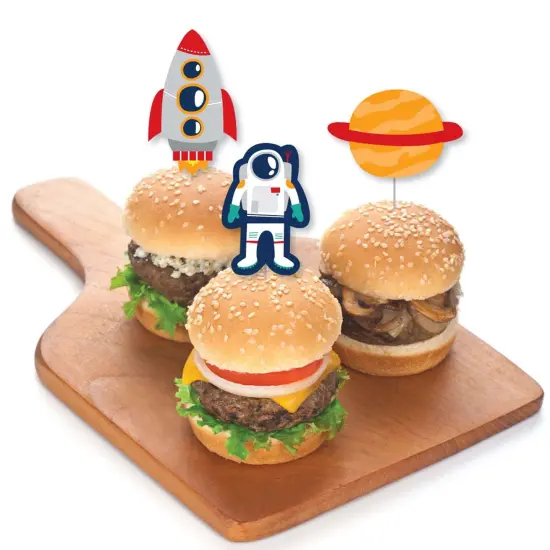 Big Dot of Happiness Blast Off to Outer Space - Dessert Cupcake Toppers - Rocket Ship Baby Shower or Birthday Party Clear Treat Picks - Set of 24 {4}