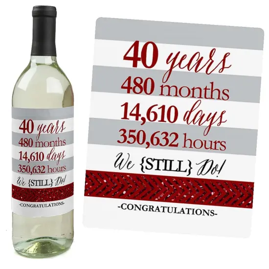 Big Dot of Happiness We Still Do - 40th Wedding Anniversary Decorations for Women and Men - Wine Bottle Label Stickers - Set of 4 {3}