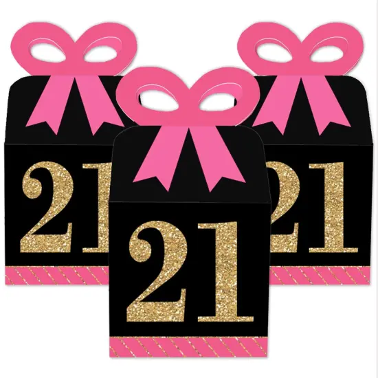 Big Dot of Happiness Finally 21 Girl - Square Favor Gift Boxes - 21st Birthday Party Bow Boxes - Set of 12 {3}