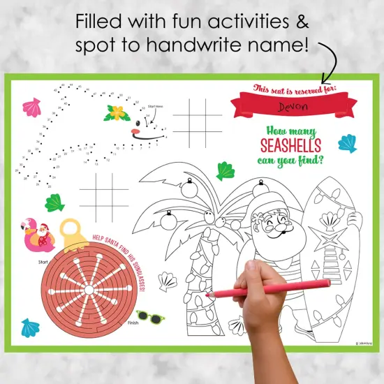 Big Dot of Happiness Tropical Christmas - Paper Beach Santa Holiday Party Coloring Sheets - Activity Placemats - Set of 16 {3}